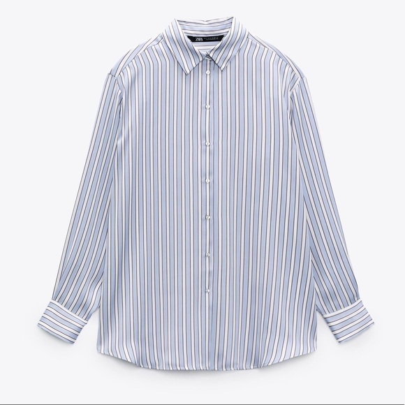 NWT. Zara Blue/White Stiped Satin Effect Blouse/Shirt. Size S. - Picture 7 of 11